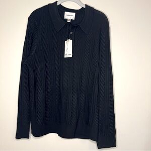 Industry Republic Clothing NWT‎ Black Long Sleeve Textured Polo men's Large